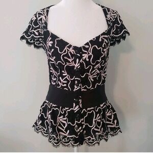 VTG Milly Of NY Coquette Top SIZE 8 Y2K Whimsigoth Fitted Sweetheart Ribbon